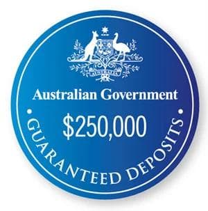 Australian Government $250,000 deposit protection logo.