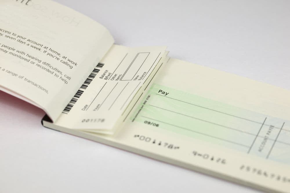 An open cheque book